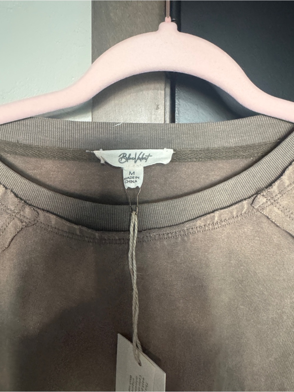 Blue Velvet Brand - Ruffle-Hem Washed Taupe Women's Top - Picture 2 of 5
